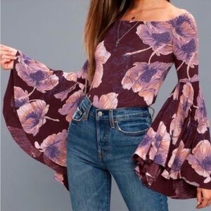 NWT Free People Birds of Paradise Off-Shoulder Bell Sleeves Top Size L
